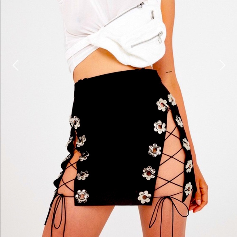 For Love and Lemons Parker Lace-Up Mini Skirt